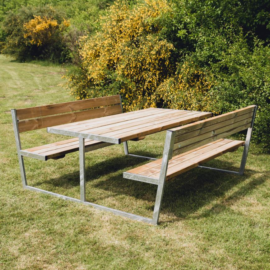 Bord-/bænkesæt "BALDER" trykimprægneret og galv. stel med ryg 180 x 201 cm HORTUS